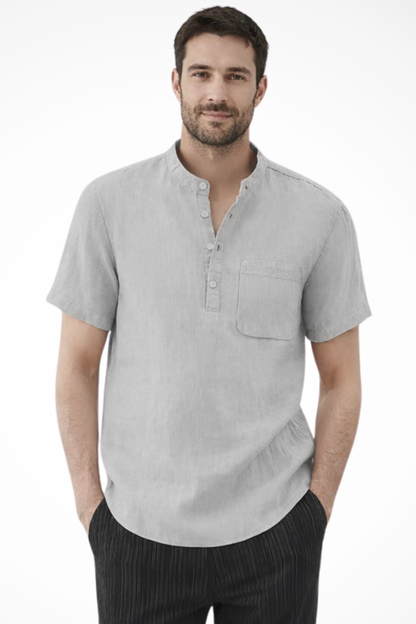 Archer – Camisa de Lino de Manga Corta con Cuello de Banda para Hombre