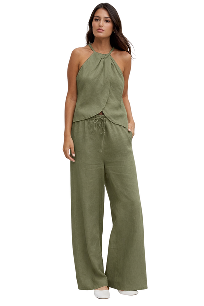 Amy – Conjunto de Top Halter y Pantalón Ancho de Verano