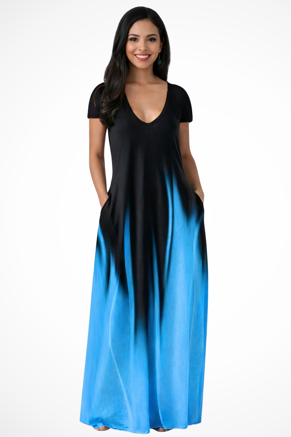 Lenora – Vestido Maxi Casual Ombré con Escote en V