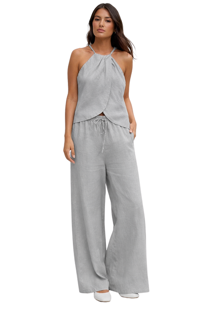 Amy – Conjunto de Top Halter y Pantalón Ancho de Verano