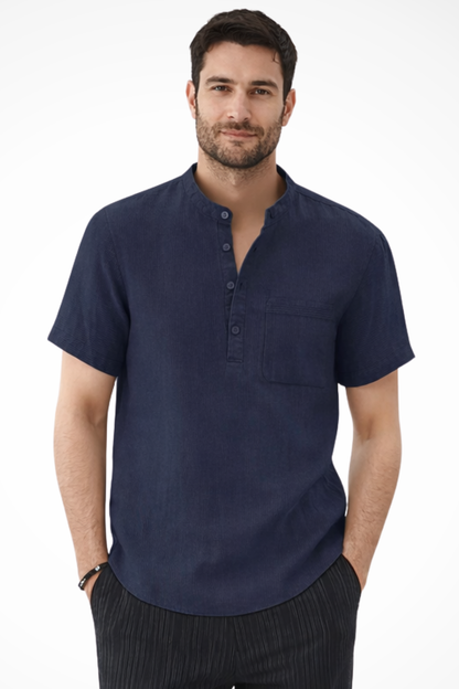 Archer – Camisa de Lino de Manga Corta con Cuello de Banda para Hombre