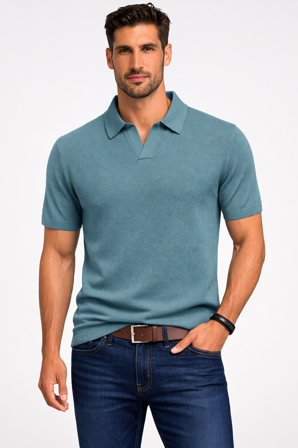 Alden – Polo de Punto Texturizado de Manga Corta para Hombre