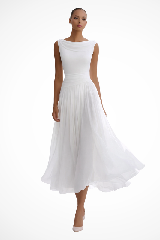 Vivienne – Vestido Midi Drapeado y Plisado para Boda