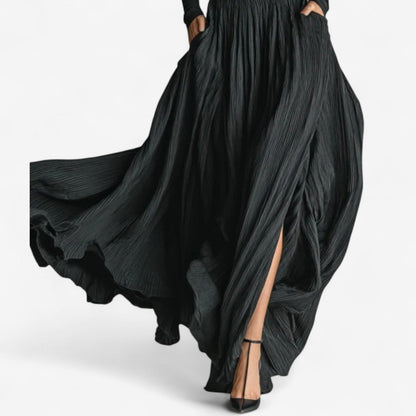 Vestido de Noche Aline Maxi cintura alta – vista lateral | Horizoncor