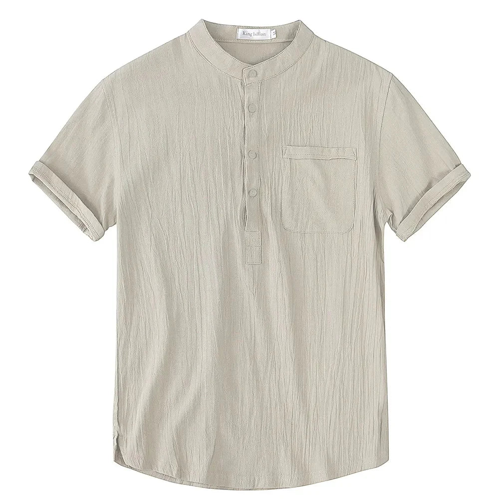 Archer – Camisa de Lino de Manga Corta con Cuello de Banda para Hombre
