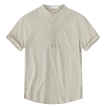 Archer – Camisa de Lino de Manga Corta con Cuello de Banda para Hombre