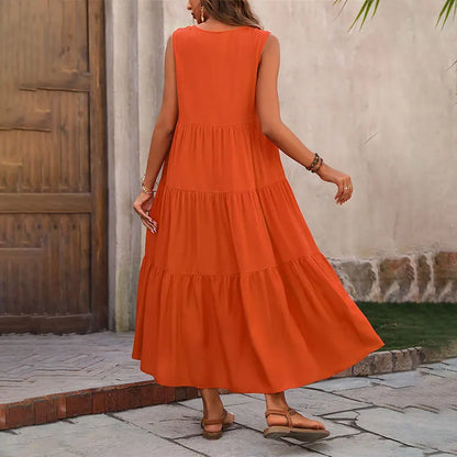 Florence – Vestido Maxi sin Mangas con Capas de Verano