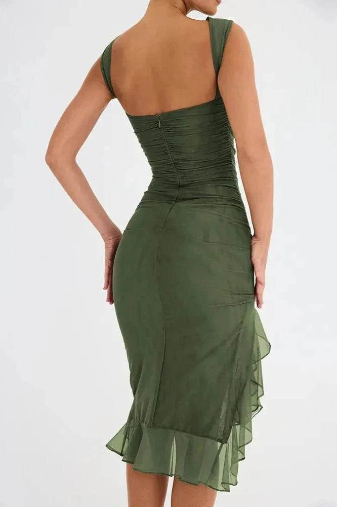 Aurevia – Vestido Midi Fruncido sin Mangas para Boda