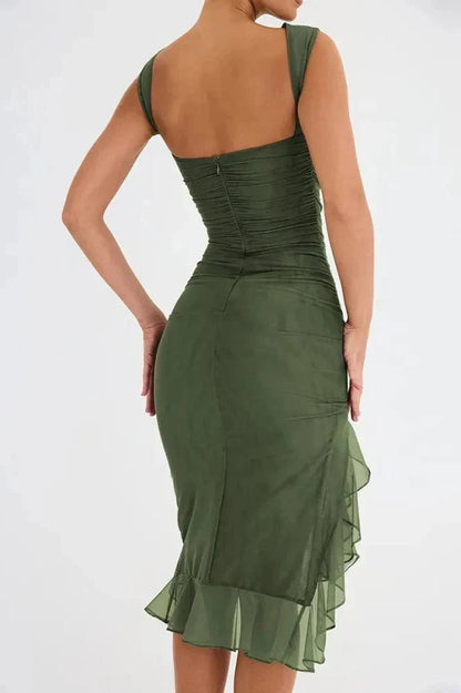 Aurevia – Vestido Midi Fruncido sin Mangas para Boda