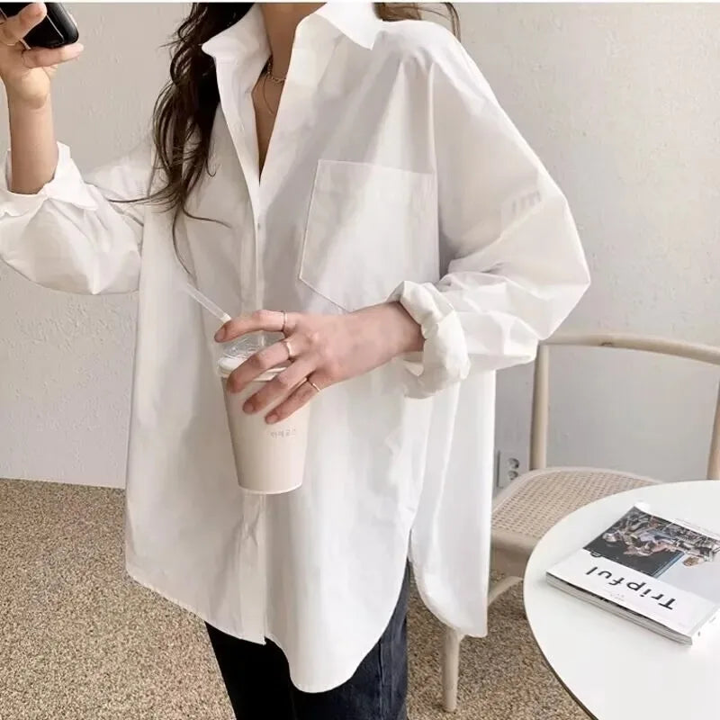 Selvyn – Blusa Oversize con Botones y Manga Larga