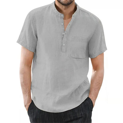 Archer – Camisa de Lino de Manga Corta con Cuello de Banda para Hombre
