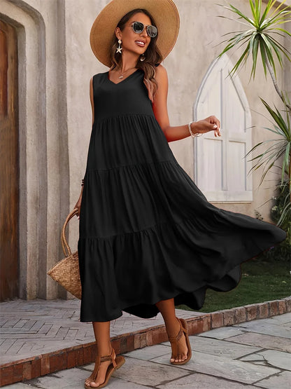 Florence – Vestido Maxi sin Mangas con Capas de Verano