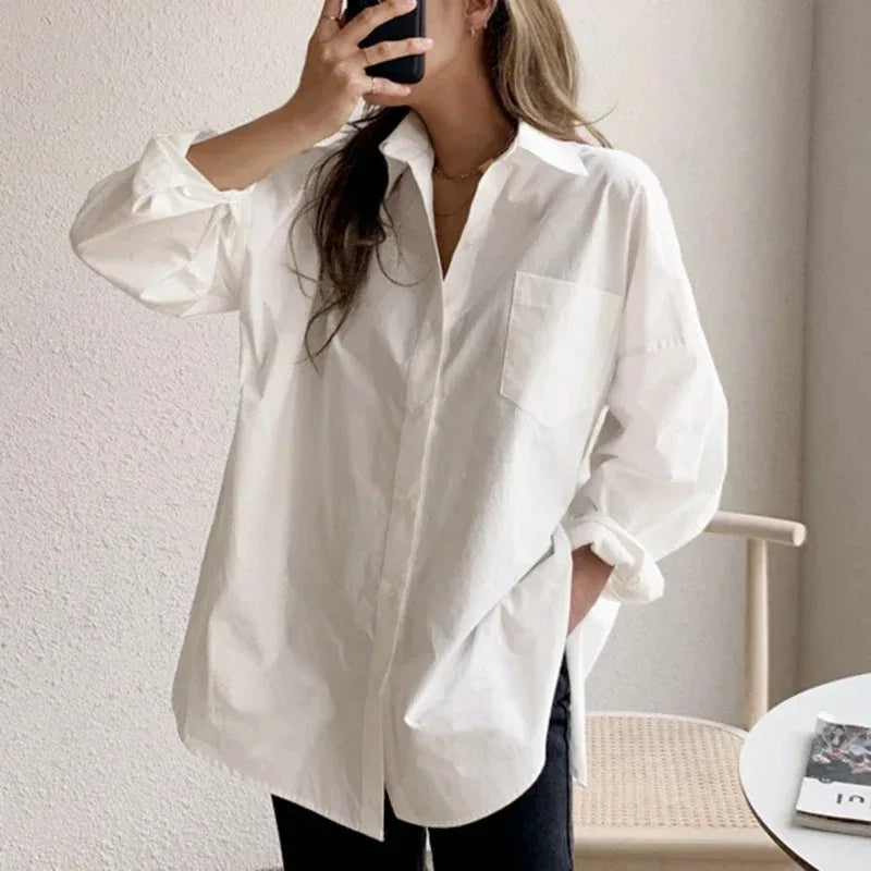 Selvyn – Blusa Oversize con Botones y Manga Larga