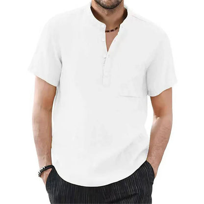 Archer – Camisa de Lino de Manga Corta con Cuello de Banda para Hombre