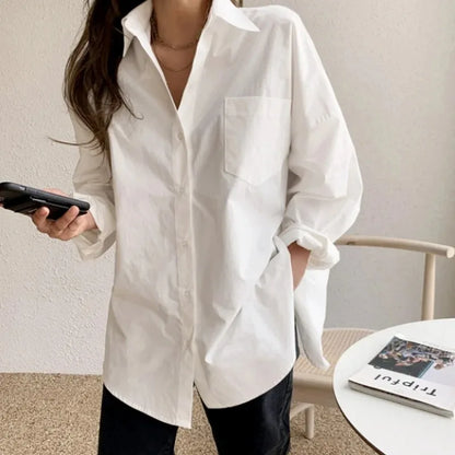 Selvyn – Blusa Oversize con Botones y Manga Larga