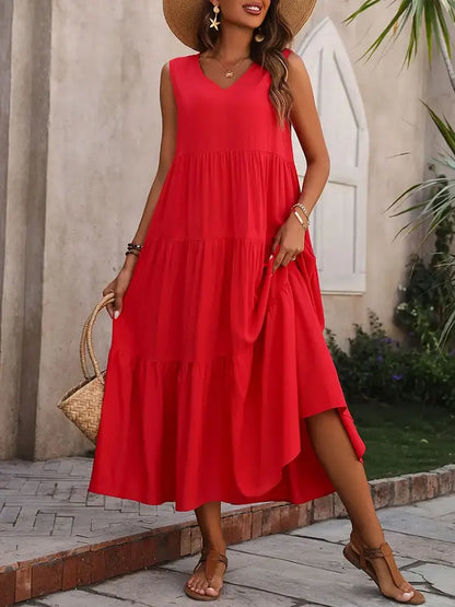 Florence – Vestido Maxi sin Mangas con Capas de Verano