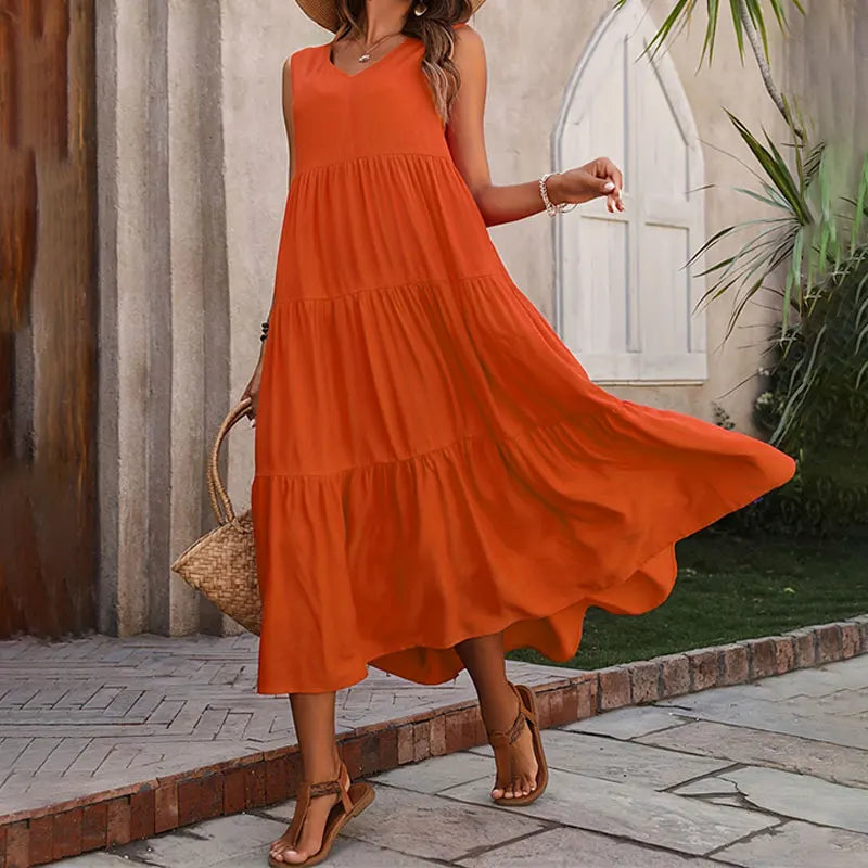 Florence – Vestido Maxi sin Mangas con Capas de Verano