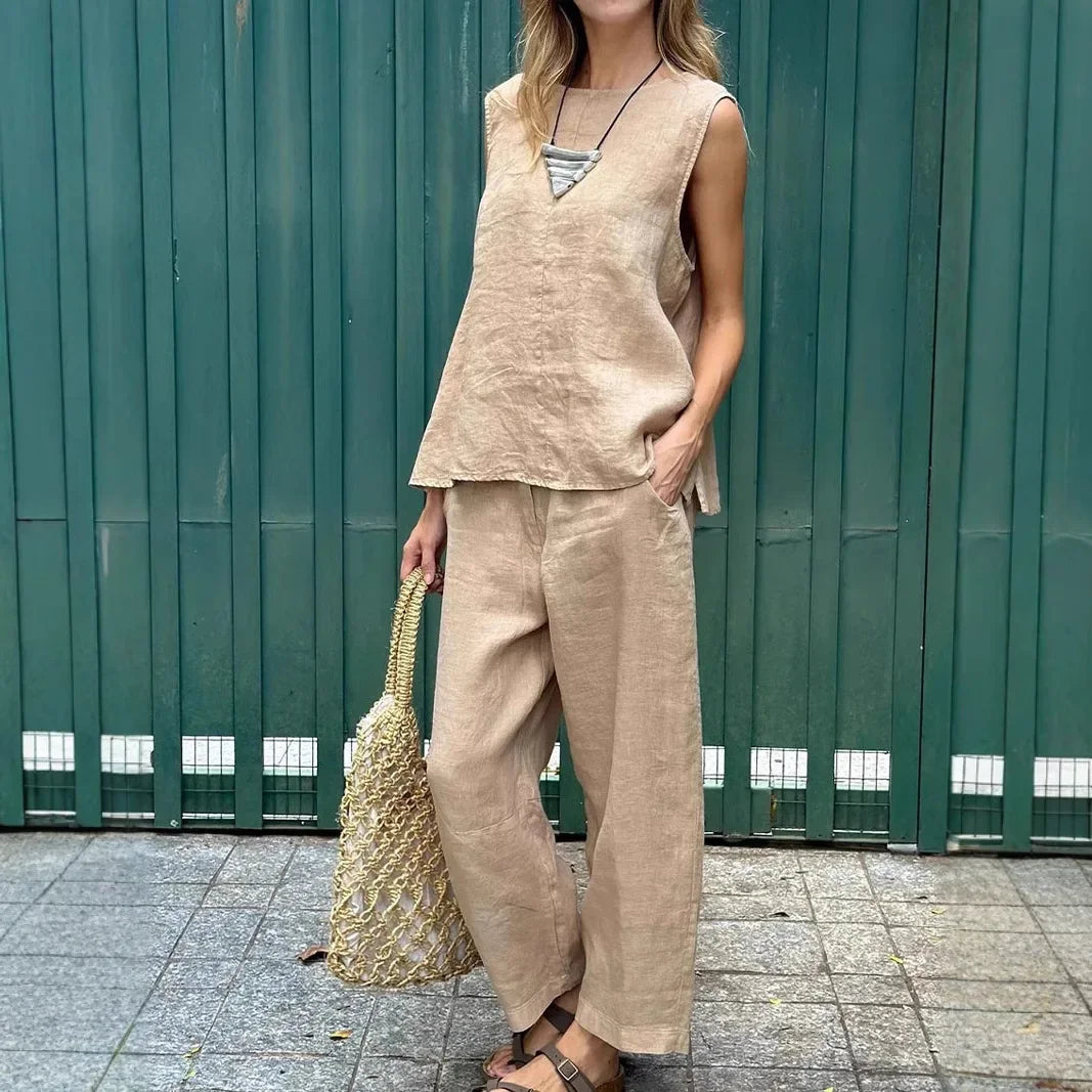 Conjunto de Lino Mujer Egipto – vista lateral | Horizoncor