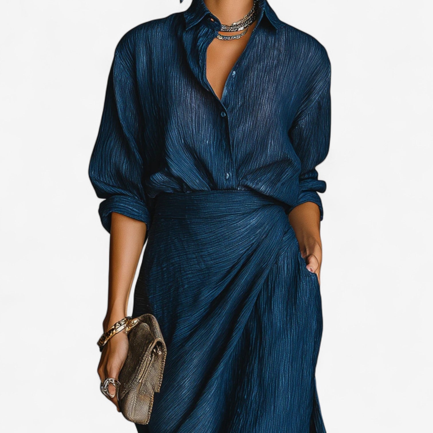 Vestido de Noche Tina Maxi Océano – vista lateral | Horizoncor
