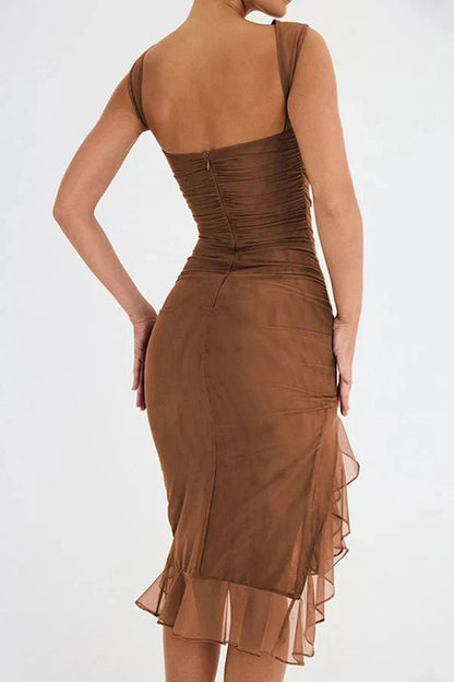 Aurevia – Vestido Midi Fruncido sin Mangas para Boda