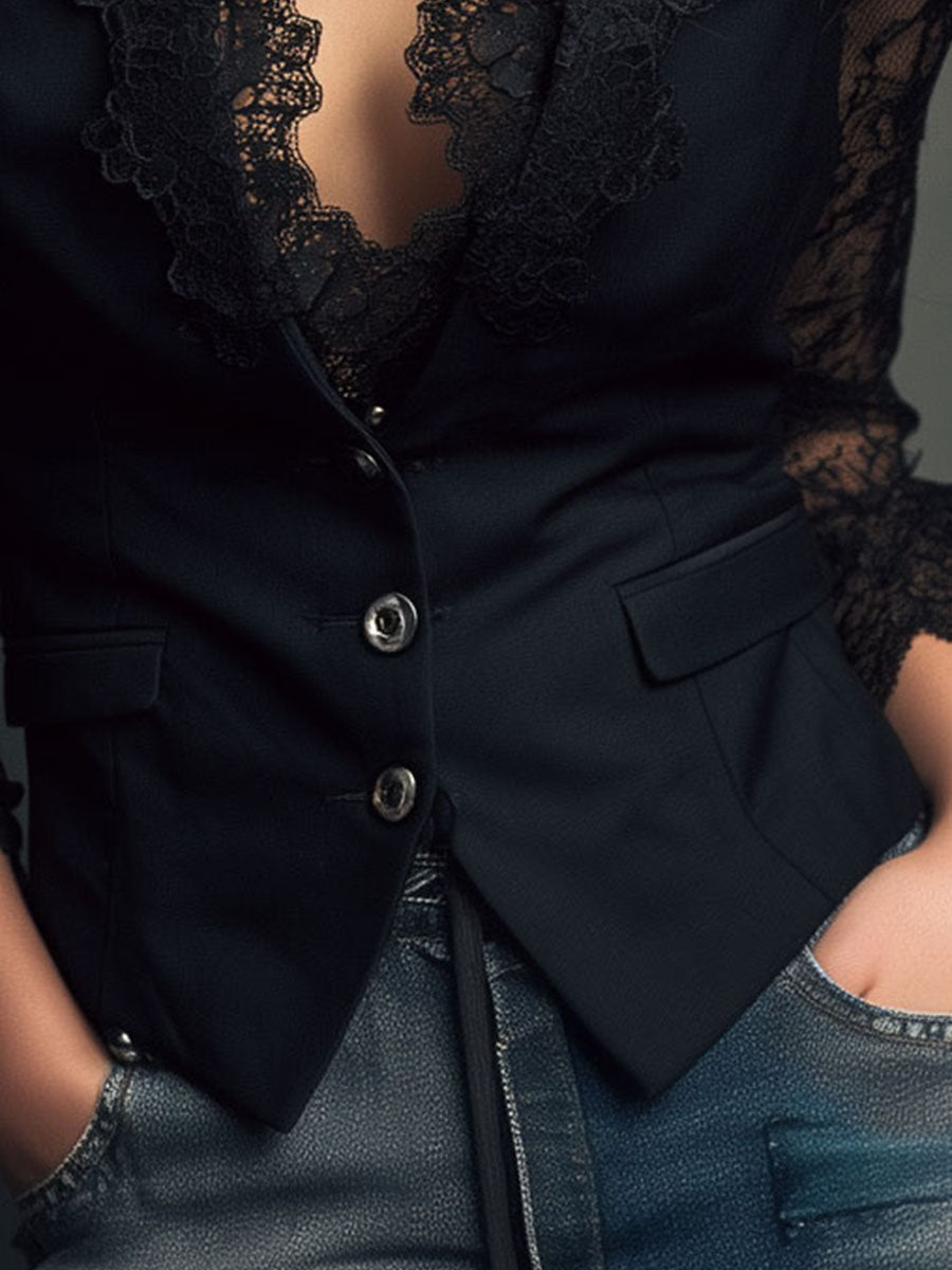 Blazer Mujer Claudia  Blazer de Mujer Negro con Encaje – imagen 14 | Horizoncor