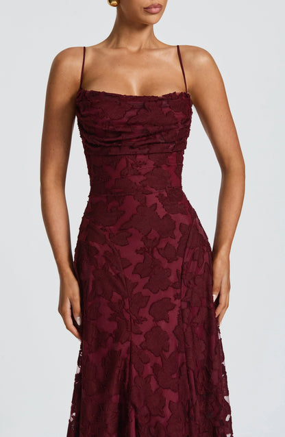 Detalle vestido de noche Clara Léon – vista frontal | Horizoncor