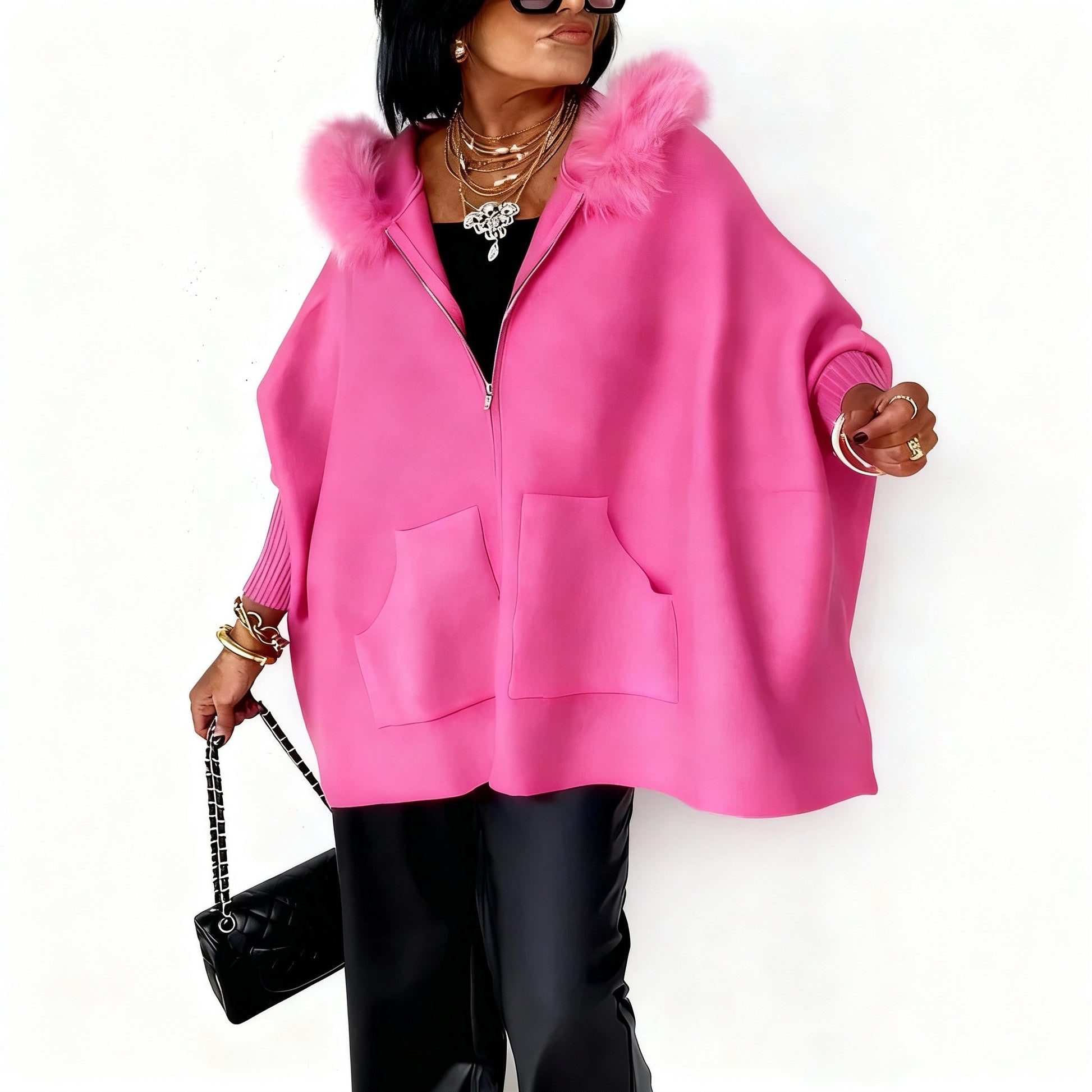 Blazer Mujer Capa María— Chaqueta De Mujer Cálida Para El Invierno – Rosa | Horizoncor