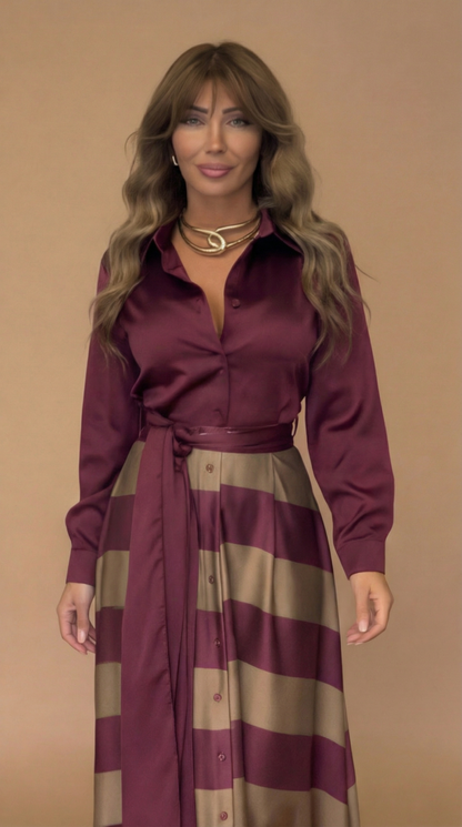 Modelo con vestido midi elegante Rioja | Horizoncor México