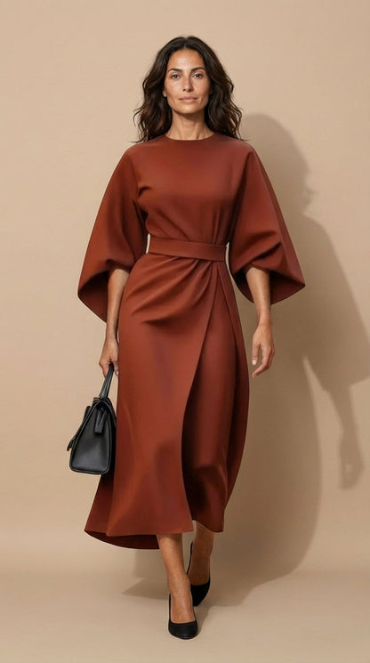 Detalle vestido midi elegante Kioto – vista frontal | Horizoncor
