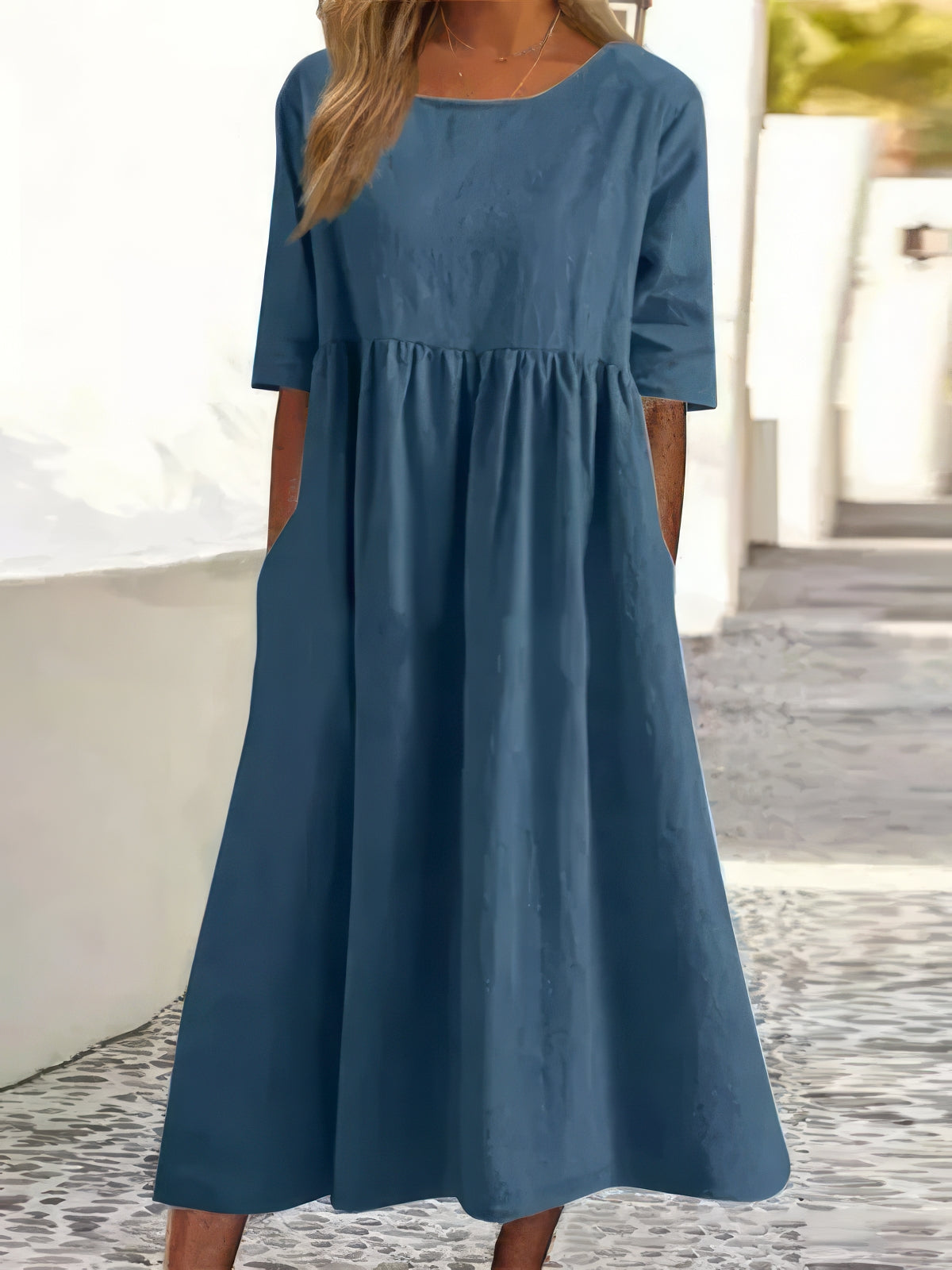 Detalle vestido elegante Menorca – vista frontal | Horizoncor