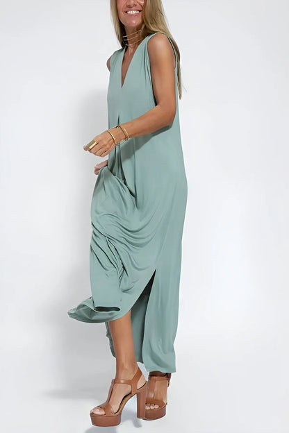 Detalle vestido largo elegante Natalia – vista frontal | Horizoncor